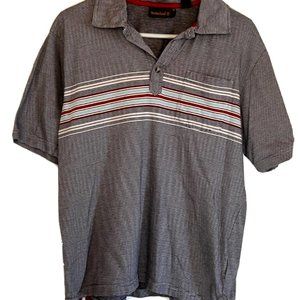 Timberland Men’s Black & White Striped Polo Shirt Large Cotton Short Sleeve